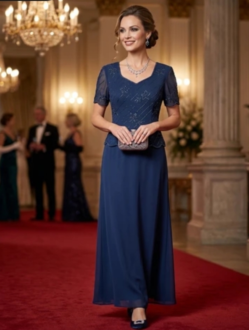 Monique Collection Vintage Navy Blue Bead Detailed Maxi Dress Size L